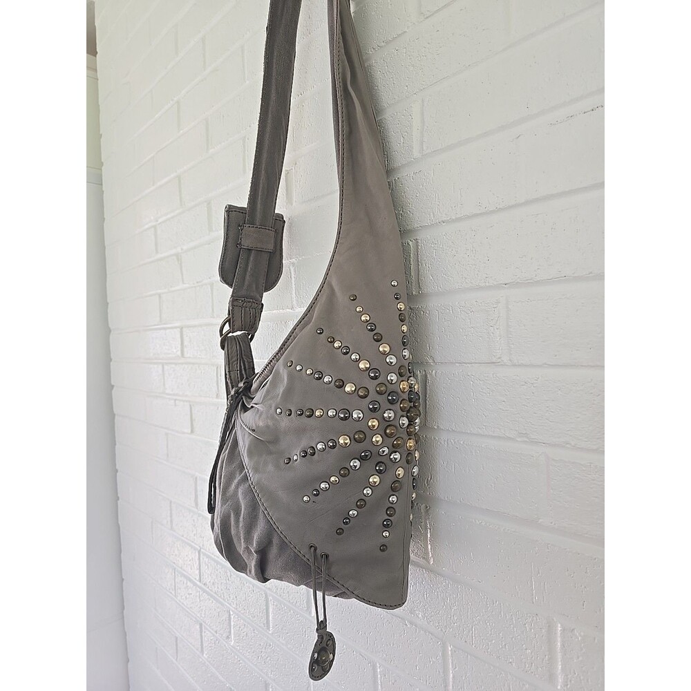 DIESEL Vintage Archive Studs Leather Cotton Shoulder Crossbody Bag Grey Y2K Rare - Picture 2 of 16